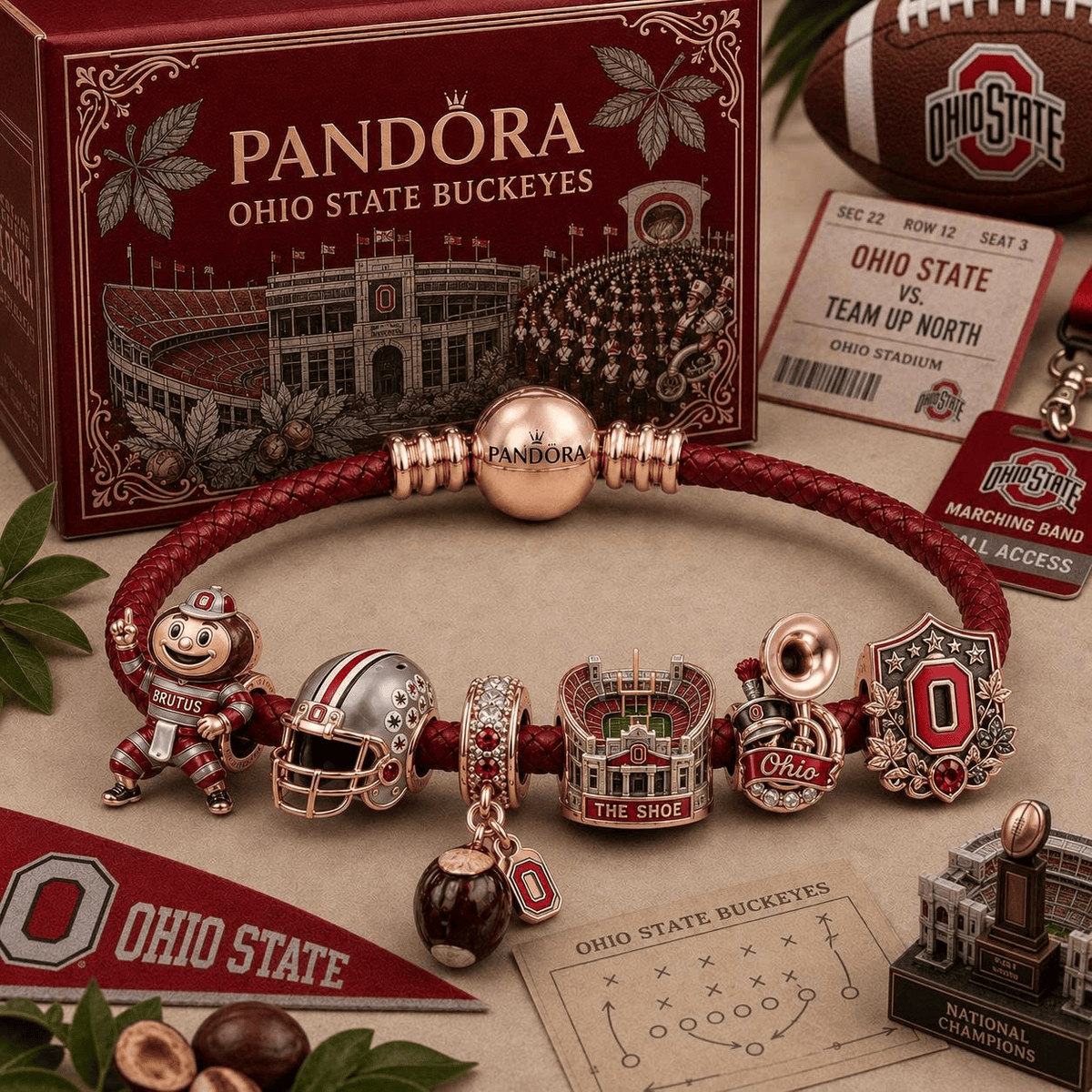OSB round braided leather cord Charm Bracelet Set NHVH