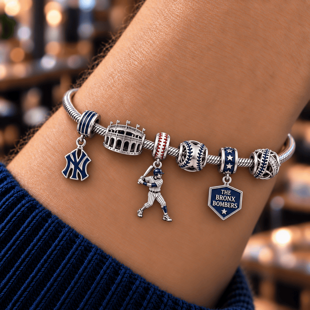 NYY Silver Charm Bracelet Set HQH