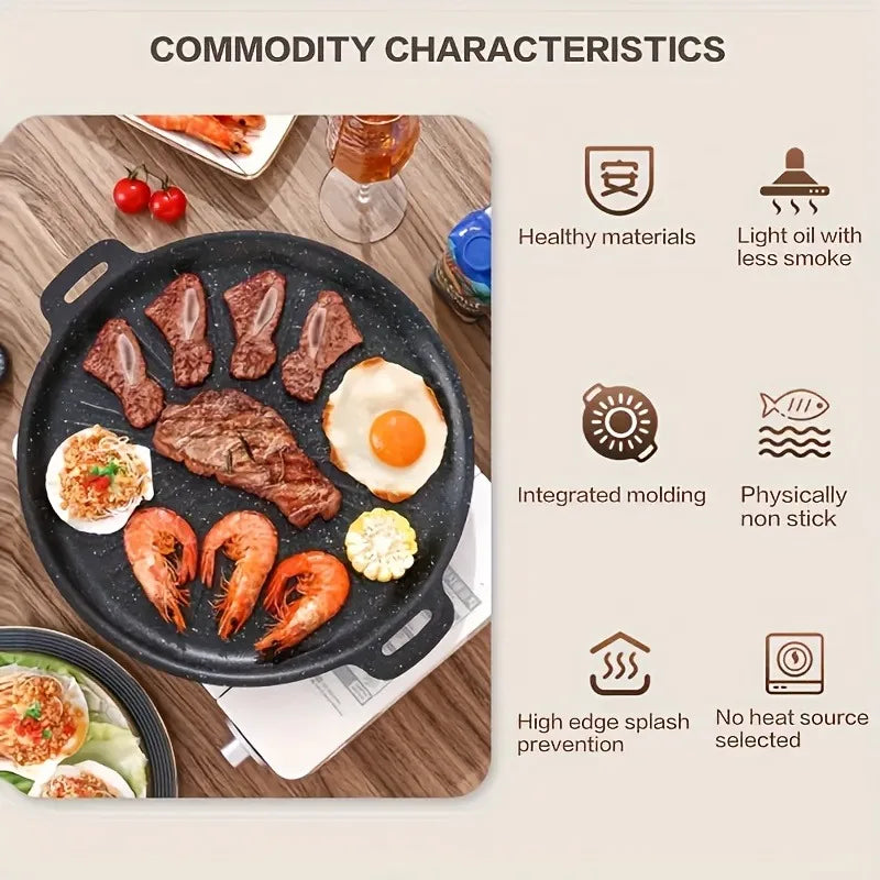 1pcs Carbon Steel Grill Pan Nonstick BBQ Griddle for Induction Cooktop Indoor Outdoor Use Dishwasher Safe BBQ Cookware
