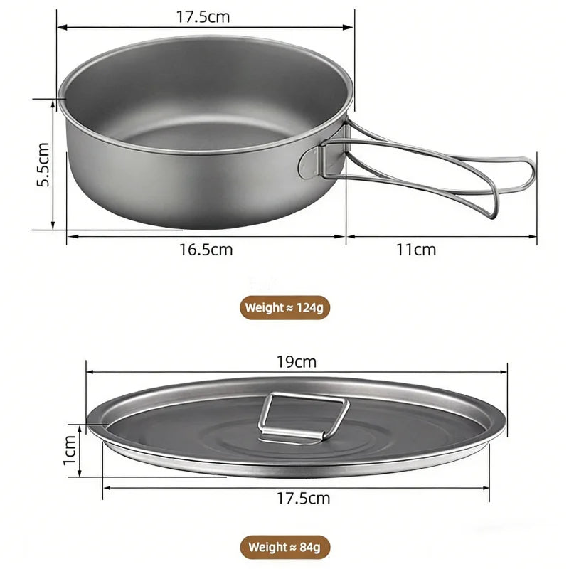 Titanium Camping Cookware Pot with Lid Multifunctional Frying Pan Steamer Soup Pot for Outdoor Cooking Hiking Picnic