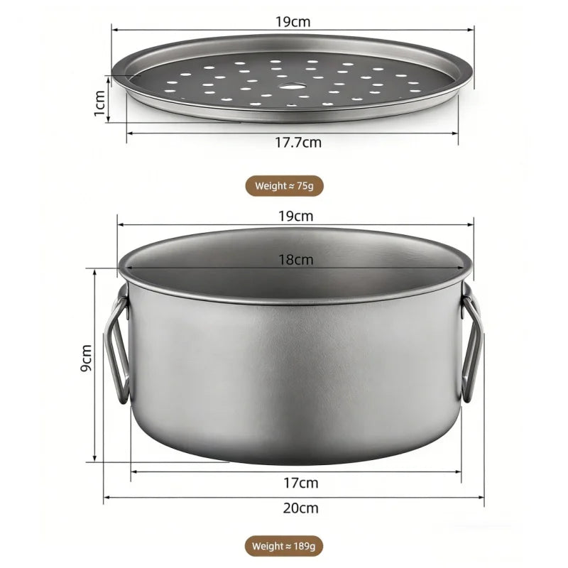 Titanium Camping Cookware Pot with Lid Multifunctional Frying Pan Steamer Soup Pot for Outdoor Cooking Hiking Picnic