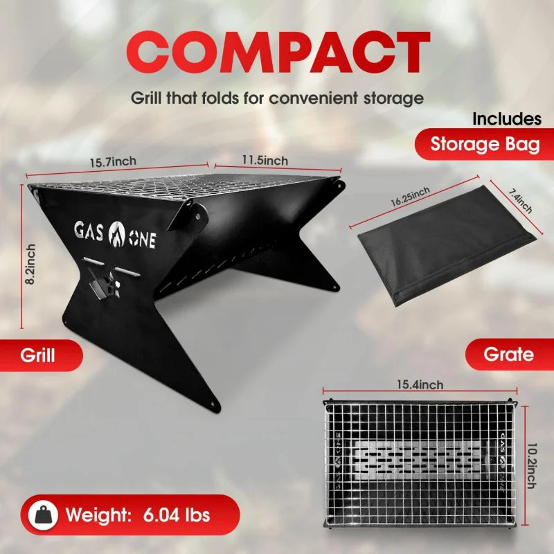 15” Portable Charcoal Grill – Foldable BBQ Grill – Camping Grills for Backyard, Bonfire, Patio