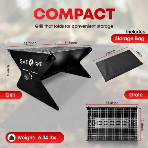 15” Portable Charcoal Grill – Foldable BBQ Grill – Camping Grills for Backyard, Bonfire, Patio